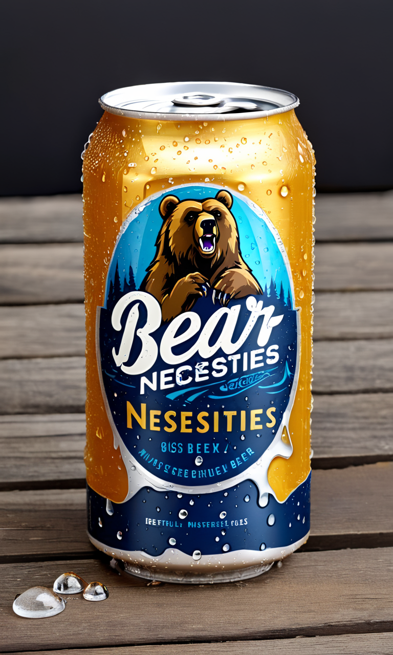 <lora:bevlabsdxl:0.9>,a beer can with bear,  text "Beer necessities", bevlabsdxl,  best quality, masterpiece, water droplets, logo, fancy beer,