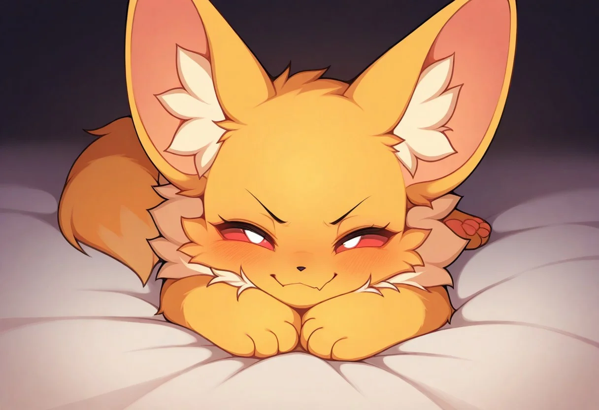 masterpiece, best quality, amazing quality, detailed, illumination, high detail, High-quality, detailed lighting, very aesthetic, absurdres, 
s3v1yummy, ((sfw)), ambiguous gender, solo,
pawpads, lying, feral, happy, smile, full body, angry expression, close mouth, barely open eyes, smirk, fluffy fur,
from above view,
Highly Detailed, good lighting, good anatomy, masterful composition, perfect quality, masterclass photography,