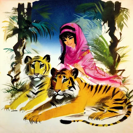 grabianski Arabian princess and tiger<lora:grabianski:1>