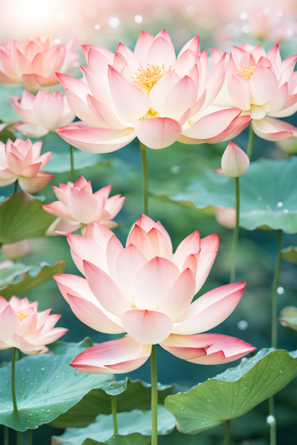 <lora:hehua:0.9>,hv,no humans,flower,lily pad,lotus,scenery,blurry,pink flower,depth of field,leaf,outdoors,nature,light particles,blurry background,water,plant,