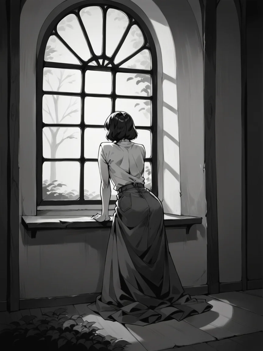 score_9, score_8_up, score_7_up, score_6_up, score_5_up, score_4_up, <lora:c0ntr4stbwXLP:0.7> c0ntr4st, monochrome, high contrast, window, 1girl, full body,