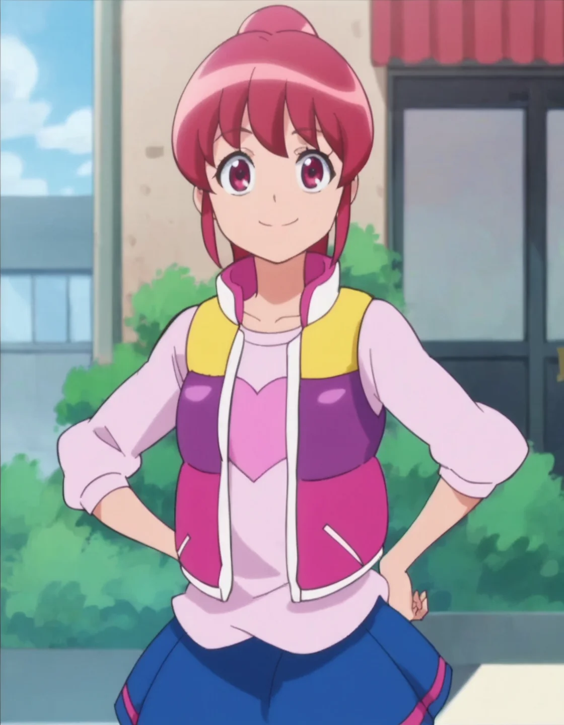 score_9, score_8_up, score_7_up, anime screencap, solo,1girl,ainomegumi,skirt, smile, looking at viewer, jacket,vest, shirt, blue skirt,cowboy shot,medium breasts <lora:ainomegumi:0.8>