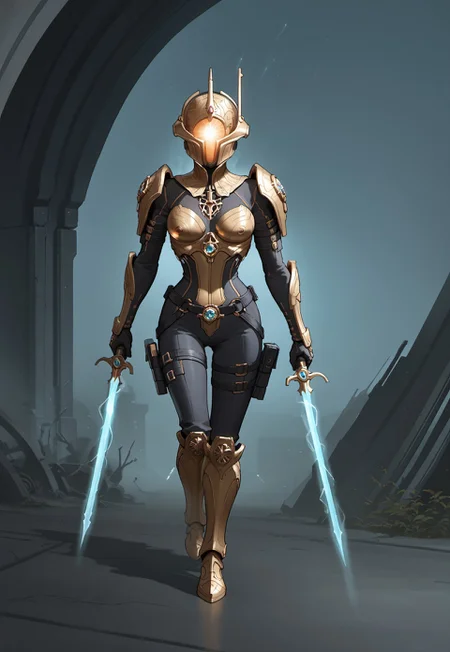 safe_pos, safe_pos, score_9, score_8_up, score_8,source_anime, A towering alien warrior stands in the shadows, exuding an aura of raw power and deadly precision. Its biomechanical armor, sleek yet menacing, is adorned with glowing energy veins pulsing in an eerie neon hue. Its elongated helmet, featuring a sharp, intricate design, conceals a face unknown to mortals, while its piercing, luminescent eyes glow like twin burning stars. Arcane symbols and battle scars are etched into its armor, telling tales of countless battles across galaxies. In its hands, it wields a high-tech, futuristic weapon—an elegant yet brutal fusion of energy and steel, humming with lethal potential. The environment around it is a dystopian battlefield, littered with remnants of fallen foes and illuminated by flickering alien glyphs. Swirling mist and electric storms crackle in the distance, framing the warrior in a scene of pure chaos and dominance. It stands motionless yet poised, a silent harbinger of destruction, a legendary Warframe forged for war.detailed eyes,anime-style, ultra-detailed, vibrant colors, high-quality shading, semi-realistic lighting,solo focus, european style, Expressiveh,easynegative