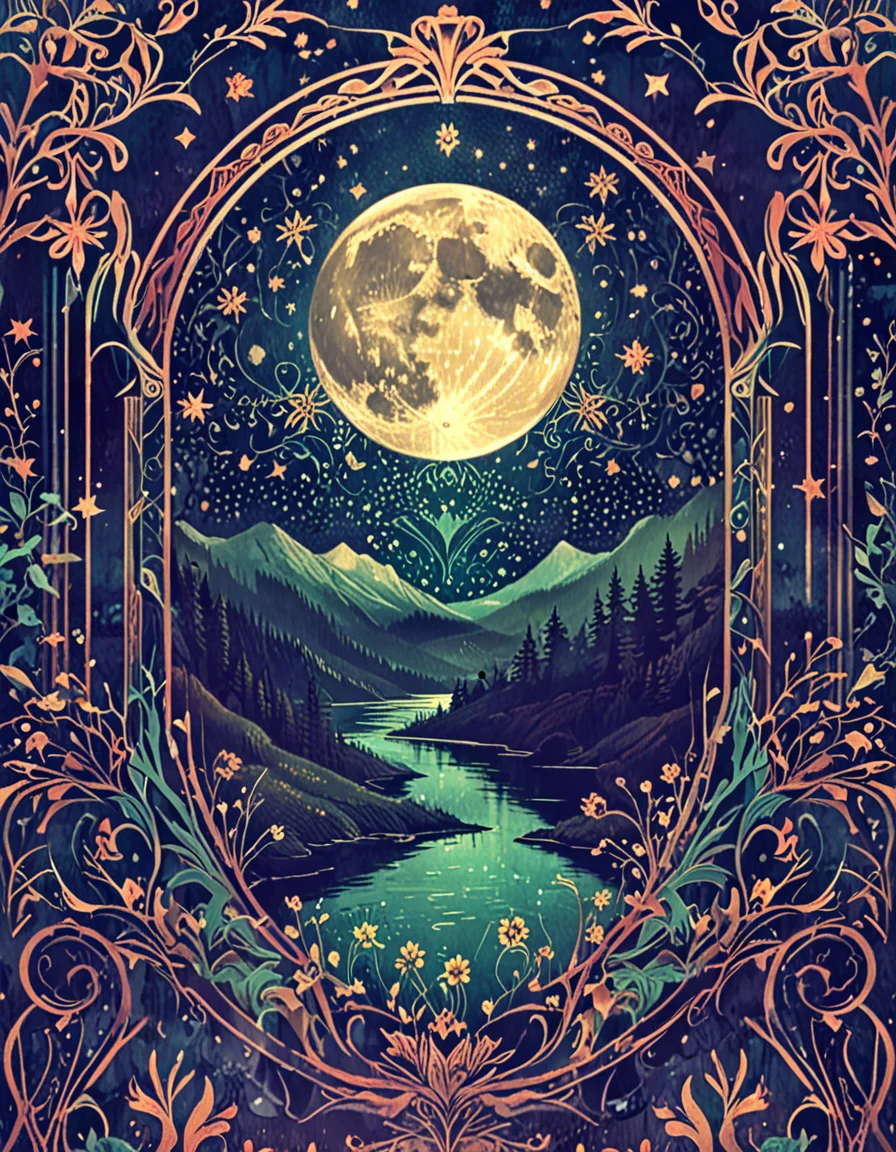 Starry Night  novuschroma15 style art nouveau <lora:novuschroma15 style:0.8>  <lora:sdxl_lightning_8step_lora:1>
