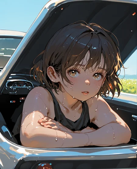 PonyScores7, source_anime, ah1, <lora:natsumi_style:1>, BREAK 1girl, (sweating), (a man and woman overcoming language barriers to be together), (car, Road), looking at viewer, (<lora:Kikis Delivery Service - Kiki v1:0.8> majokiki), BREAK <lora:xl_more_art-full_v1:0.2>, <lora:shinyskin2:0.2> glistening skin, <lora:aesthetic_anime_v1s:0.2>, <lora:Expressive_H:0.2> Expressiveh, <lora:hairdetailpxl:0.2> hairdetailpxl, <lora:EpicF4nta5yXL:0.2>, <lora:detailxl:0.2> detailxl, <lora:Fant5yP0ny:0.2>, best quality, amazing quality, best aesthetic, absurdres, <lora:expressive eyes:0.2> expressive eyes, <lora:eyedetailpxl:0.2> eyedetailpxl, illustration, Volumetric_Lighting, ultra-detailed, very aesthetic, intricate details, 8k, masterpiece, best_quality, BREAK (feet out of frame), BREAK <lora:Eyes_High_Definition:0.3> EyesHD, Stable_Yogis_PDXL_Positives, AS-Adult, <lora:Complicated fantasy portrait - XL Pony V2.0:0.4>, bad-hands-5,