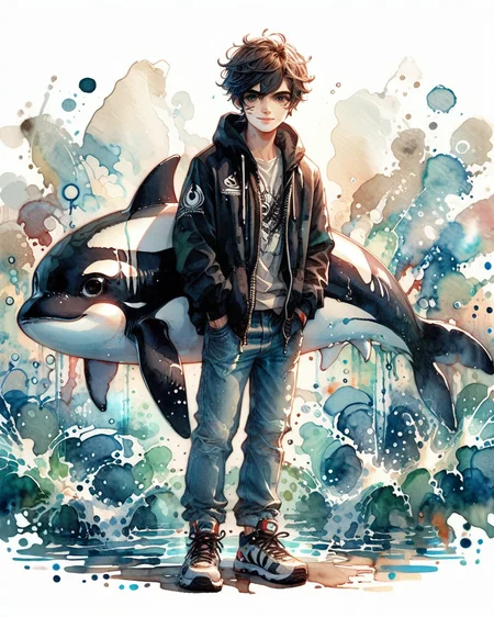 score_9, score_8_up, score_7_up, intricate details, rating_safe,
<lora:SoftWatercolors:1>, SoftWaterColor, 1boy(,
orca, 
full body, looking at the viewer, solo, friendly expression), detailed background, depth of field, subsurface scattering, 
<lora:ral-chrosc-clr:0.3>, ral-chrosc-clr,
<lora:xl_more_art-full_v1:0.3>,
<lora:add-detail-xl:0.3>
