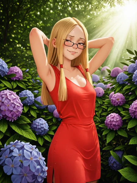 (masterpiece,best quality,newest,absurdres,highres), Gr3taBarrym0re, Poststyl, realistic, 1girl, solo, brown eyes, glasses, naughty face, blush, half closed eyes, looking at viewer, <lora:Greta_Barrymore_IllustriousXL:0.8> <lora:Own_style_IllustriousXL:0.8>