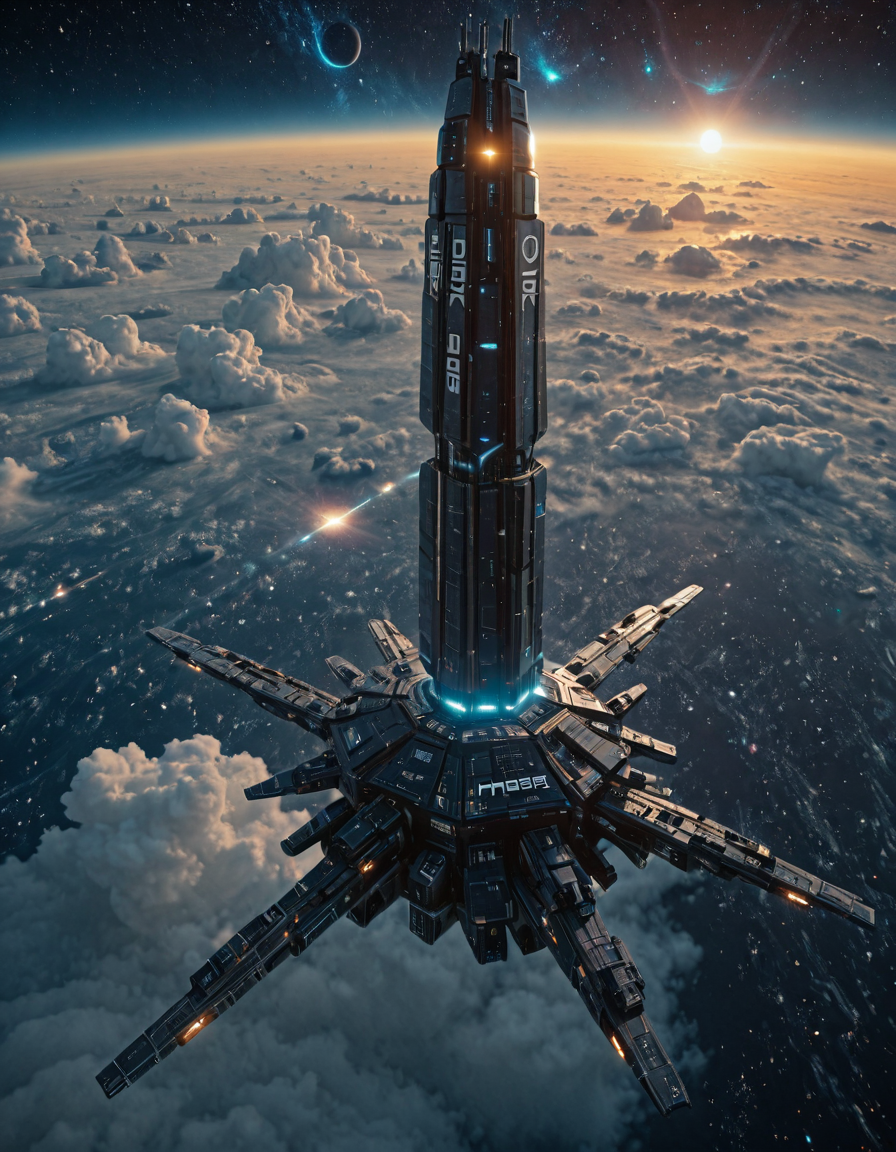 <lora:Space_Worlds_Minis_3v2:1> swminis3all, Test2, kanji, white, science fiction, above sea, outdoors, sunset, blue sky, hard hyperspace, lights, illuminated,