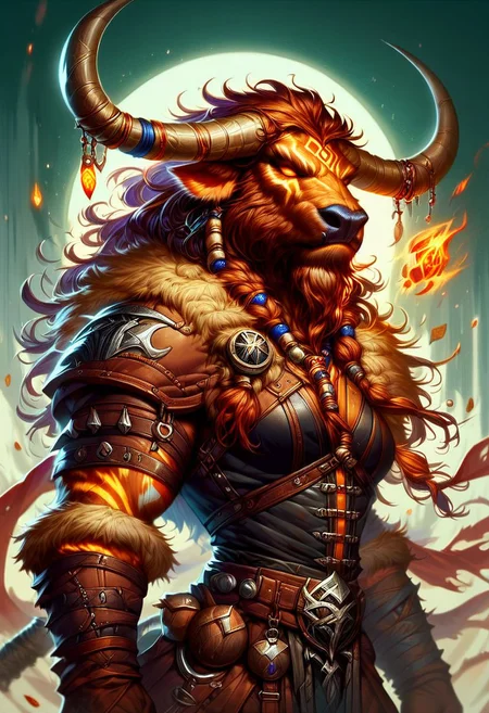 score_9, score_8_up, score_7_up, a tauren shaman, leather clothing, Flashfire glowing runes