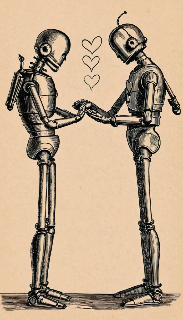 robot in love <lora:vntg-line-art-v2:1> vntg, line-art