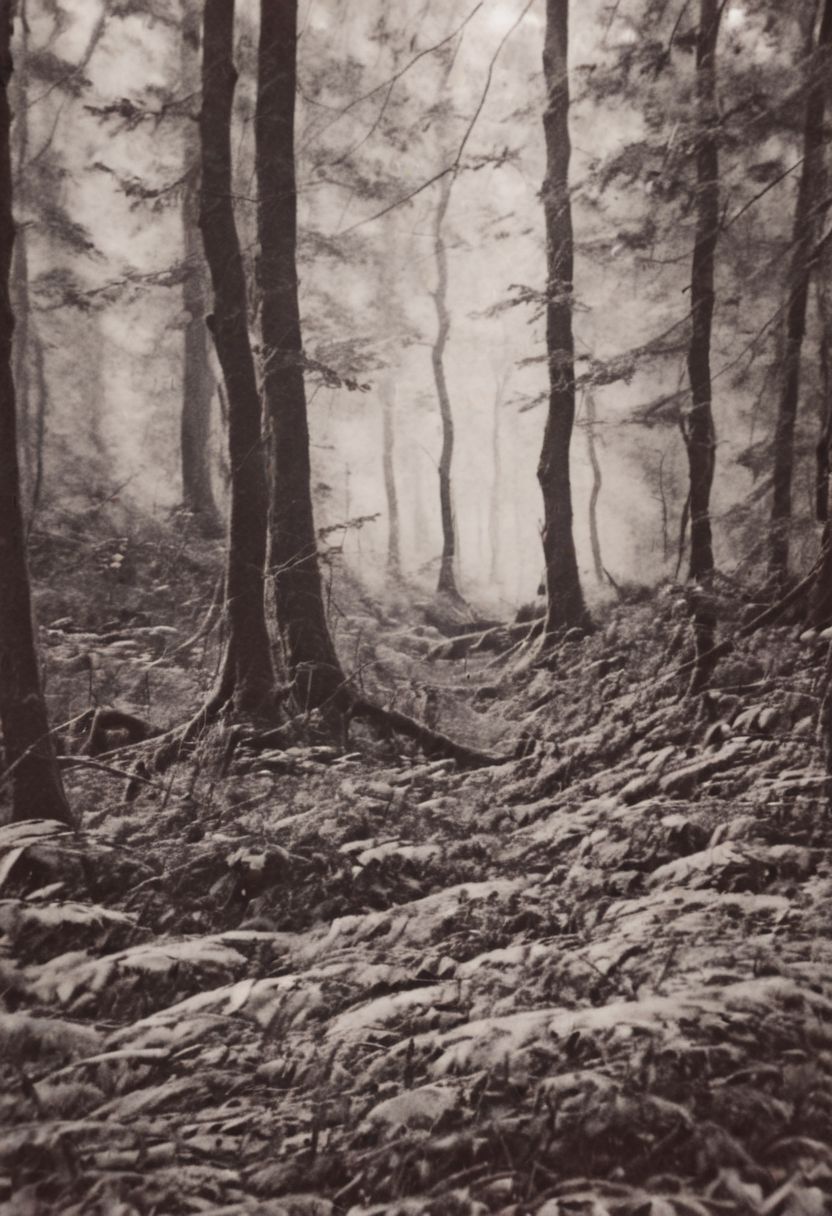 AgfaBroviraSpeedBS310RC2, instagram photo, a foggy forrest, hard shadows, film grain