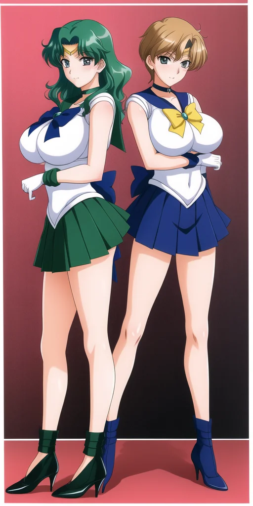 2girls, TenouHarukaAndKaiouMichiru, masterpiece, best_quality, highres, <lora:HaruMichi:0.45>, TenouHaruka, big_breasts, UranusSailorCollar, UranusSenshiUniform, UranusBow, UranusChoker, UranusTiara, UranusSenshiCollar, UranusGloves, UranusSkirt, Uranus_shoes, UranusShoes, UranusBackbow, KaiouMichiru, NeptuneSailorCollar, NeptuneChoker, NeptuneGloves, NeptuneSkirt, NeptuneSenshiUniform, NeptuneTiara, NeptuneBow, NeptuneHighHeels, NeptuneBackBow, standing