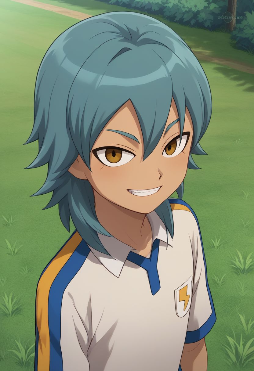 score_9, score_8_up, score_7_up, source_anime, highly detailed, 1boy, solo, male_focus, skinny, slender, cute, half body,
aitor_ina, male focus, 1boy, solo, raimon, soccer uniform, raimon soccer uniform, sportswear, grin, grass, smile, upper body, aqua hair,