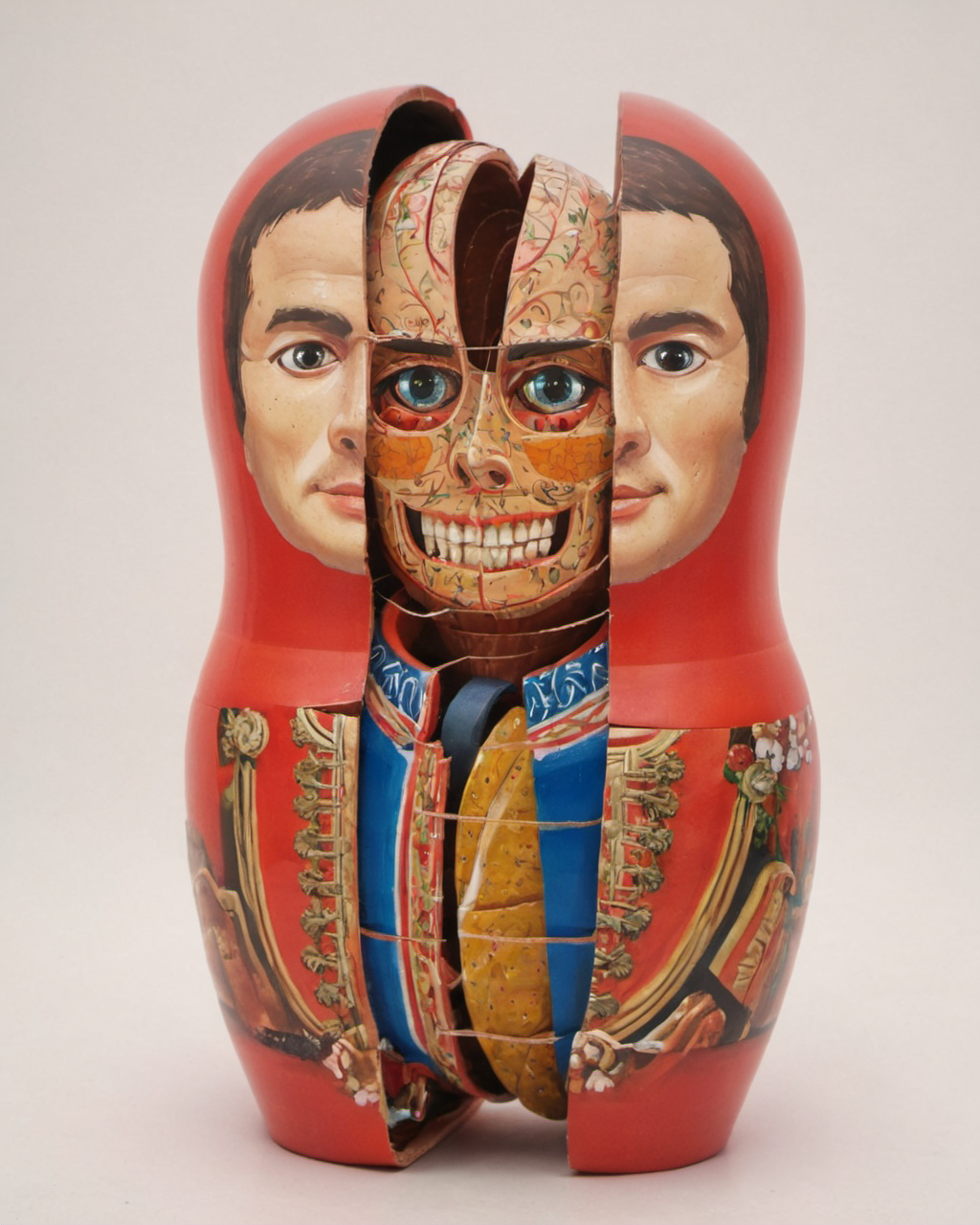 <lora:split2:1> split head and body, split Niccolò Machiavelli, inside Matryoshka