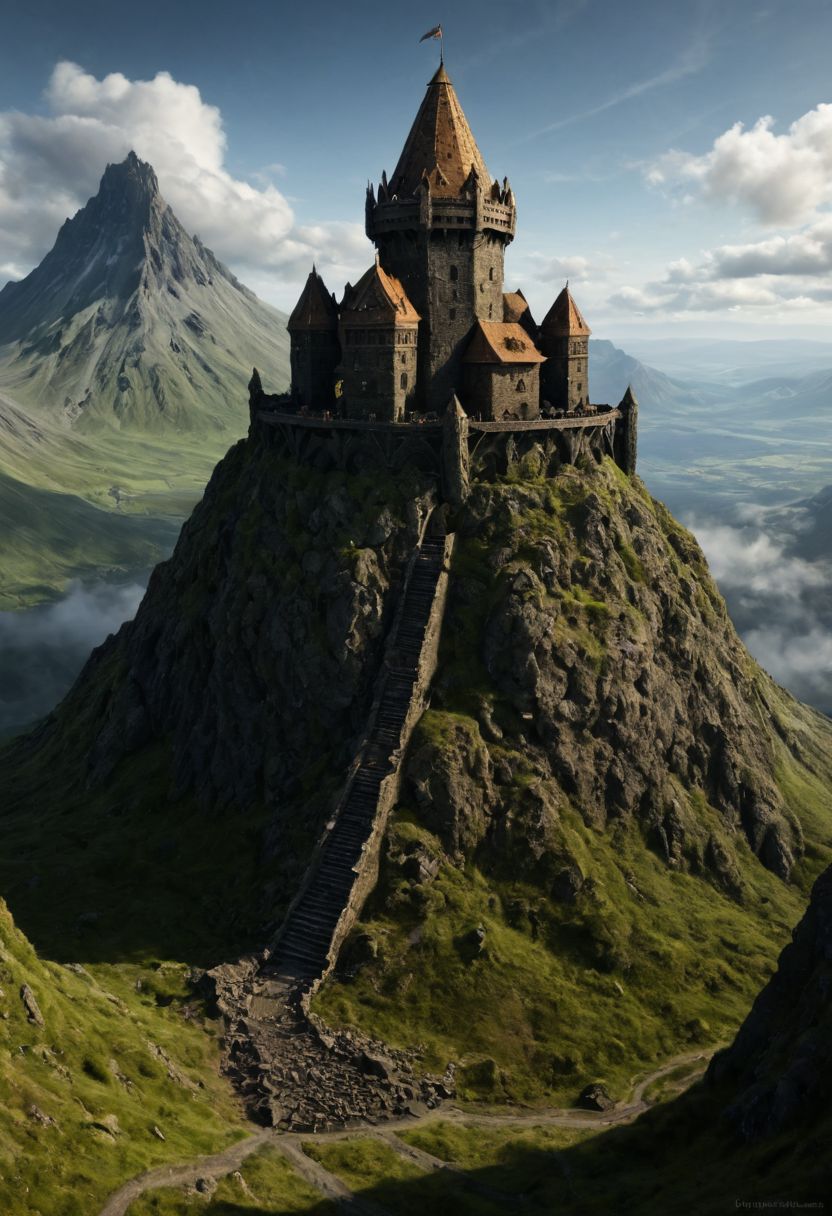 <lora:TheWeirdies_epoch_10:0.55>  , advntr , epiCPhotoGasm-colorfulPhoto, 
score_9, score_8_up, score_7_up, score_6_up
Durlag's Tower was a large tower that was said to be haunted by a powerful entity, as well as one that housed immeasurable treasure. The fortress was located south of the Wood of Sharp Teeth, a couple of miles from the small settlement of Gullykin. The tower was built entirely of volcanic stone and was in fair condition given the amount of time and neglect involved. It laid atop a volcanic plug that dominated the surrounding lands. Durlag Trollkiller, aided by hired dwarves, was said to have hollowed out the mountain for the rock that made up his tower and used the space created to hide further treasure. This local landmark was the isolated keep of Durlag Trollkiller, son of Bolhur the Clanless, a dwarven hero said to have amassed a large quantity of treasure and stored it here and in a few other locations. This treasure was protected by all manner of magical wards and mechanical traps, the latter of Durlag's own devising. Many adventurers sought his treasure over the decades, with varying degrees of success. (((breathtakingly massive tower keep fortress)))