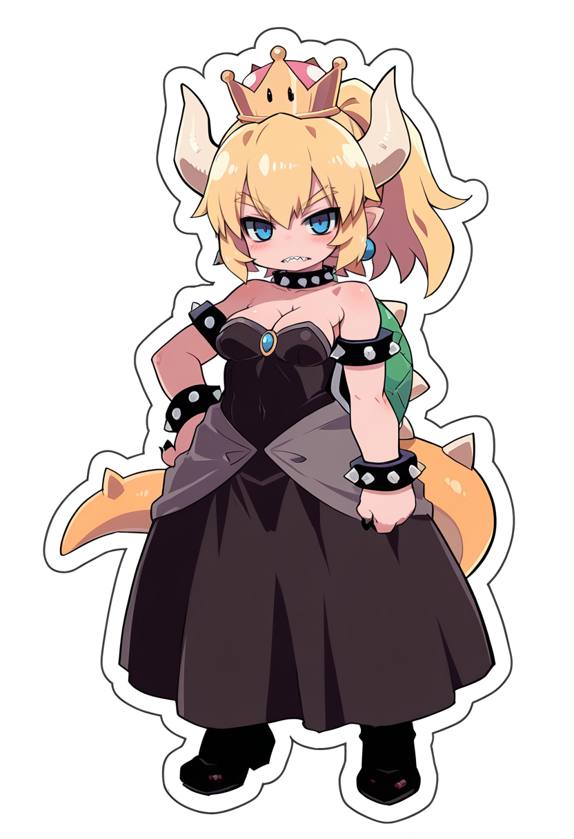 masterpiece, best quality, general, sensitive,
1girl, full body, looking at viewer, 
bowsette, 
simple background, white background, 
<lora:Sticker_Ilu:1> (sticker:1.2), 
 <lora:zankuro:0.6> z4nk0r0,