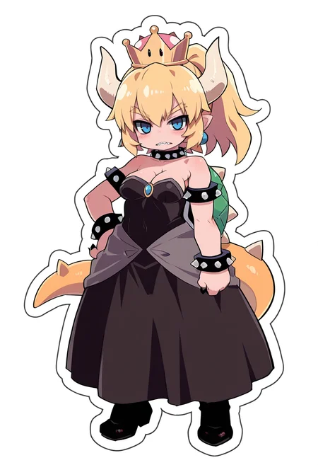 masterpiece, best quality, general, sensitive,
1girl, full body, looking at viewer, 
bowsette, 
simple background, white background, 
<lora:Sticker_Ilu:1> (sticker:1.2), 
 <lora:zankuro:0.6> z4nk0r0,