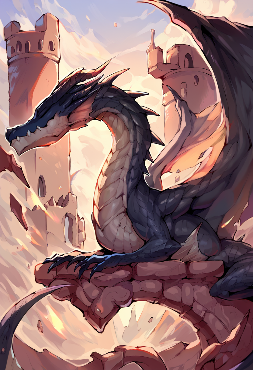 <lora:MH_Fatalis_a1_9_PonyXL_spnckpt1_th-1.4>,<lora:PDXL_artist_tags_v2_big>,score_9,score_8_up,score_7_up,fatalis,feral,by zackary911,by syuro,by hanuvo,solo,hi res,detailed background,ruins,castle,
wings,curled up,closed eyes,sleeping,side view,on front,
