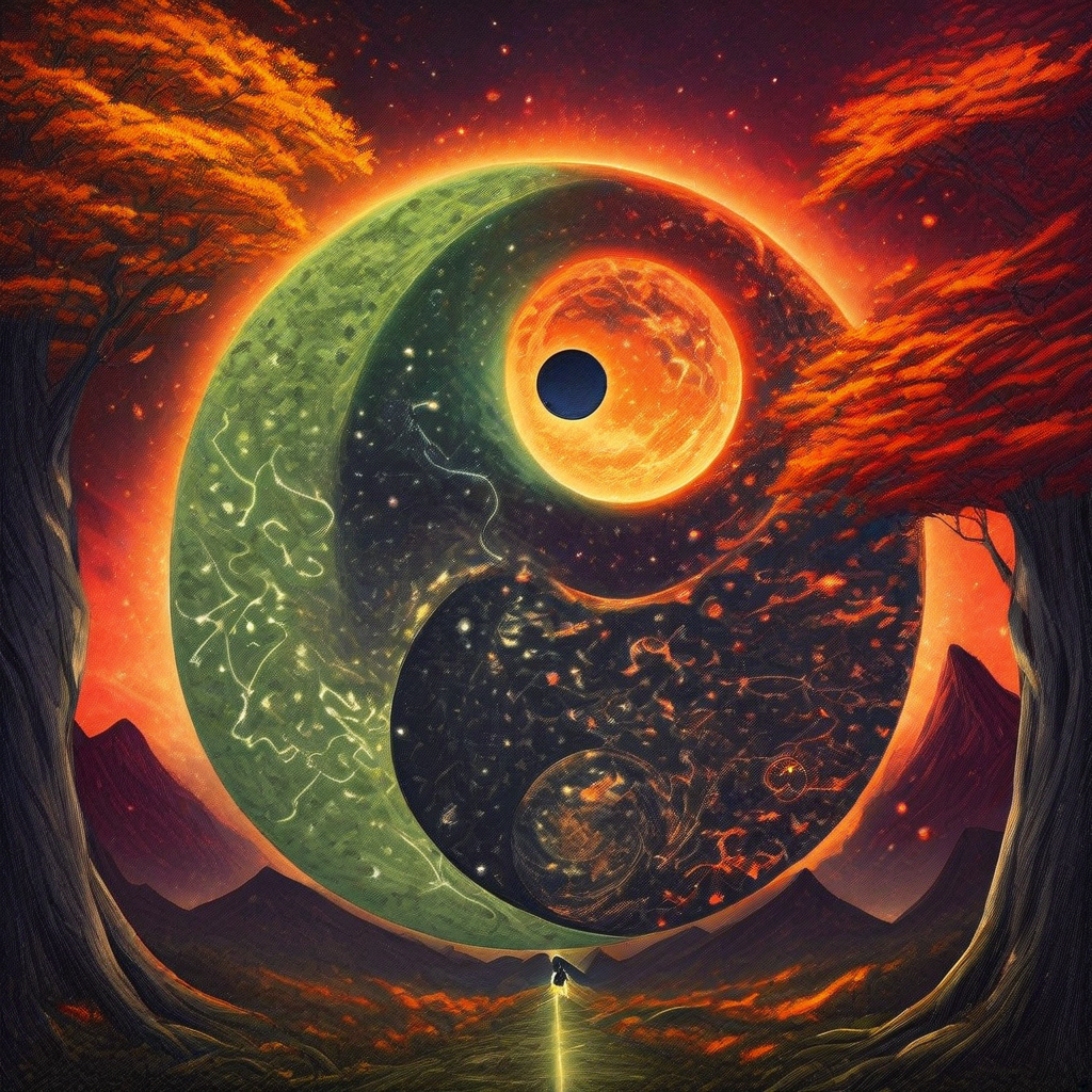 Futharks whisper under moonlight's gaze Granite dreams in their solemn maze Neon symbols trace a secret code *Channel_42* opens the ancient road Orange burns where the Ying meets the Yang Red storms rise where the dark night sang Indigo secrets in the solstice's air Green whispers the codex laid bare Autumn falls with a silent roar Megalithic echoes from the core Smooth as the wind that carves the stone Runic tales in shadows unknown Xon ignites But Xoff reveals The thunderous truth the light conceals Storms collide in a dance of time A cracking sky in cosmic rhyme A granite heart beats slow and loud Cloaked in the folds of an ethereal shroud The orange breath of life surges deep Awake the runes that never sleep Orange burns where the Ying meets the Yang Red storms rise where the dark night sang Indigo secrets in the solstice's air Green whispers the codex laid bare