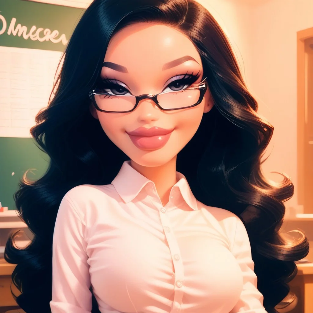score_9, score_8_up, score_7_up, bratzxl, solo, 1girl, glasses, long hair, black hair, glasses, black eyes, smile, looking at viewer, medium breasts, tall woman, teacher, casual clothes, house background, masterpiece, detailed, Expressiveh