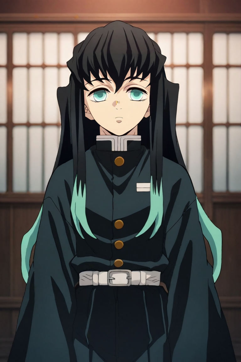 score_9, score_8_up, score_7_up, score_6_up, score_5_up, score_4_up, BREAK source_anime, anime screencap, anime coloring, official style, looking at viewer, , depth of field, 1boy, solo, male focus, <lora:muichirou_tokitou_pony:0.92>, muichirou_tokitou, black hair, aqua eyes, long hair, bangs, aqua hair, multicolored hair, hair between eyes, sidelocks, two-tone hair, demon slayer uniform, cop costume, steampunk, , <lora:sdxl_lightning_8step_lora:1>