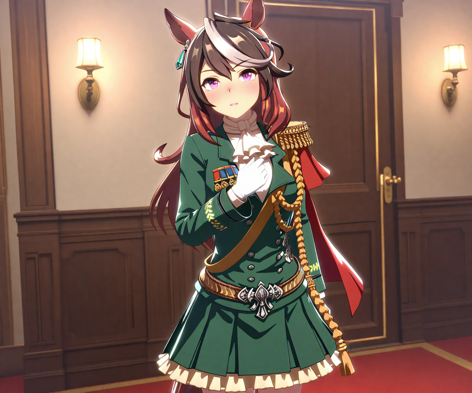 masterpiece, best quality, amazing quality, , 1girl, solo, looking at viewer,  cowboy shot, <lora:Symboli Rudolf in game style 3D ILL-v2:1> ummsmingame, 3d, symboli rudolf \(umamusume\),