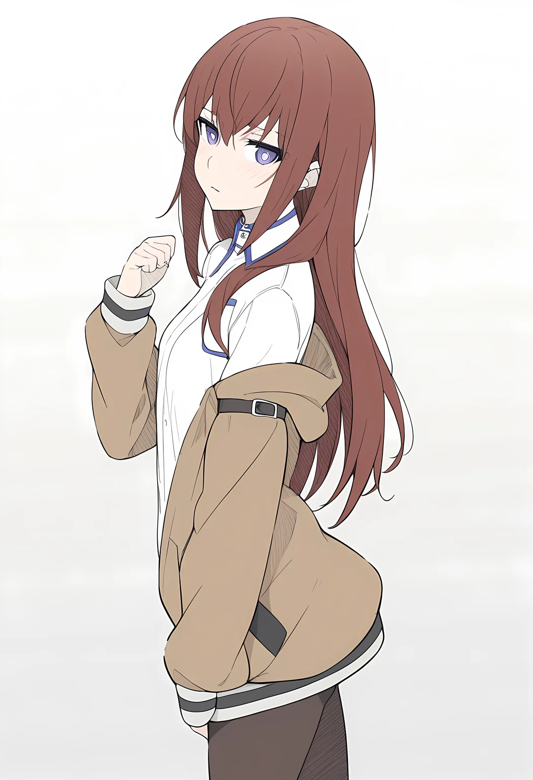 1girl, makise kurisu, steins;gate, <lora:masabodo_xl:1>, cowboy shot, simple background, white background, looking at viewer, masterpiece, best quality, very aesthetic, absurdres