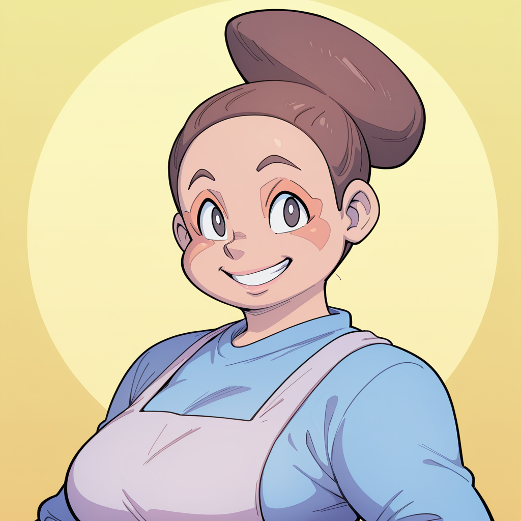 Muliebral, solo,looking at viewer,smile,brown hair,1girl,hat,upper body,female focus,grin,apron
,<lora:Dreamkeepers_Bill_Woods_Tinsel_Ms.Muliebral_characters_Illustrious:0.8>,