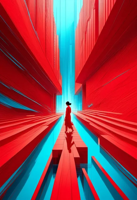 by Li Wei isometric, aqua, warm red control the soul, rendering. A beautiful painting. Every conversation between friends or lovers creates its own easy or awkward rhythms, hidden talk that runs like a subterranean river under even the most banal exchange.