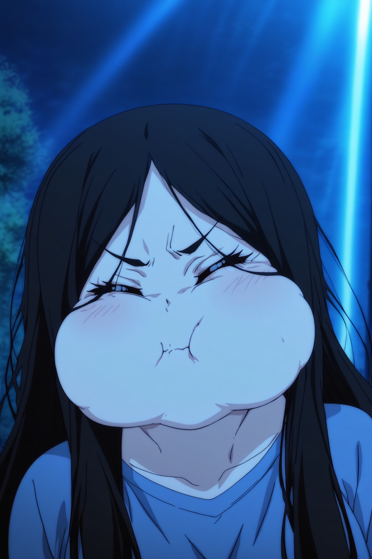 anime screencap,anime coloring,detailed face,masterpiece,best quality,very aesthetic,absurdres,volumetric lighting,official style,amazing quality,ultra detailed,highres,scenery,beautiful detailed hair,official anime artwork,<lora:FengBaoBao S2-IL V1:1>,Feng Bao Bao,1girl,solo,long hair,black hair,upper body,puffy cheeks,closed eyes,closed mouth,