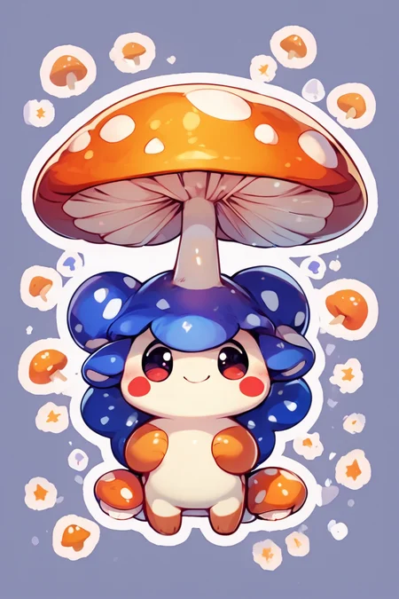 score_9, score_8_up, score_8, BREAK, solo, looking at viewer, blush, smile, sfull body, :d, no humans, blush stickers, happy, mushroom, orange mushroom cap, abstract background, white outline, <lora:KawaiiKritterPDXL:0.8>, <lora:SDXLFaeTastic2400:0.5>, <lora:Expressive_H-000001:0.4>,