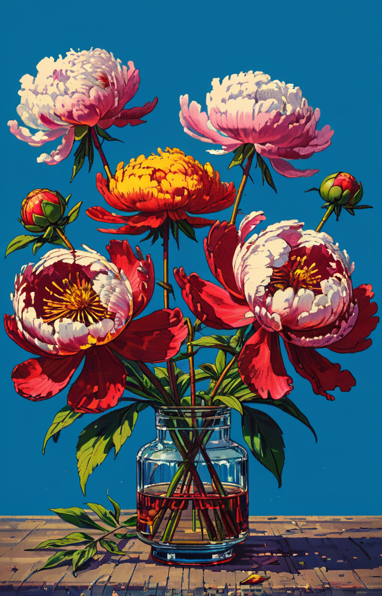 masterpiece,best quality,<lora:tbh15-sdxl:0.9>,illustration, decaying peonies
