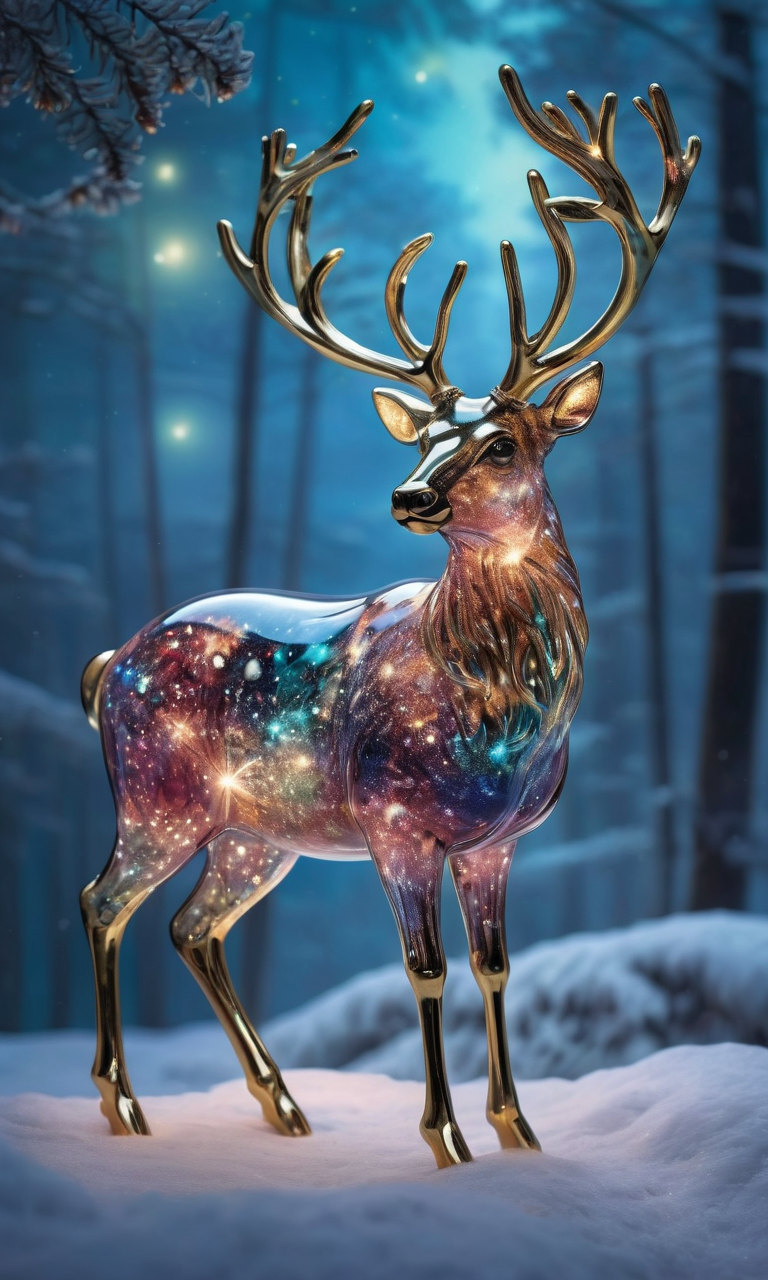 Glass body angry reindeer, 8k, HD, Christmas atmosphere