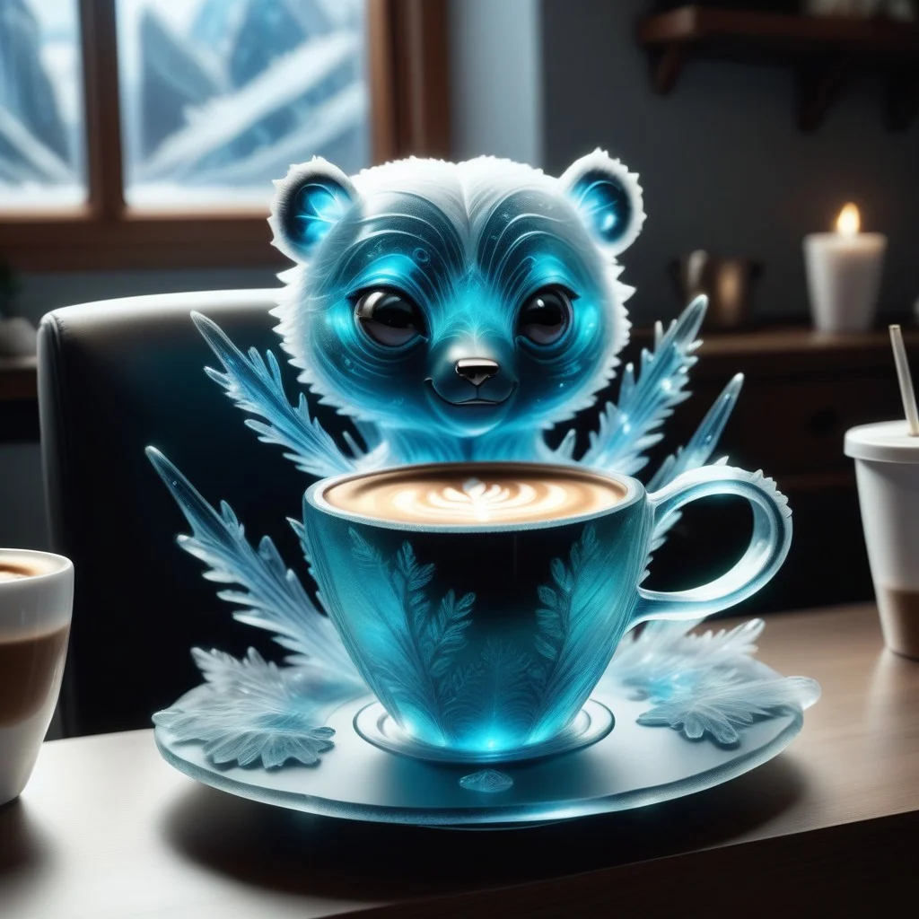 score_9, score_8_up, score_7_up, score_6_up, score_5_up, score_4_up, a little polar bear made out of Jed-Blmicry sitting inside on chair made out of Jed-Blmicry, holding a cup of coffee made out of Jed-Blmicry , smiling, bioluminescence, everything made from Jed-Blmicry, <lora:BioIceCrystalsPONY-000004:1>