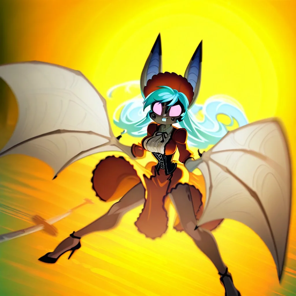 Vanth,1girl, solo, furry, gray fur, pink eyes, blue hair, black marks around eyes and the tips of her ears, single claw on each of her wings,
corset, Amber Theme, masterpiece, absolutely eye-catching, 8K, Gloating expression (Triumphant satisfaction, amazing quality, ambient occlusion, shawl, Pilates teaser - Balancing on tailbone with legs extended at 45 degrees, ultra-detailed, bonnet, angel, Void Navigator, newest, resting a katana point on the ground, nail_polish, Distant), crinoline, in the style of Re:Creators, best quality, victorian_era_dress_(early), motion_lines:1.1, Starlight (Celestial, feet pointed, vhs tape aesthetic, depth of field, Solar panel farm stretching across land, motion_blur:1.1, heels, long flowing hair, absurdres, anime character, blurry background, very aesthetic, Faint, RTX, Tirpitz (Azur Lane), Bird's eye view,