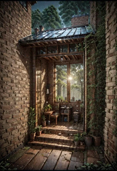 (a small house with chimney,  big window,  metal roof,  wooden floor:1.3),  (shot from outside,  extra long shot,  wide-angle lens,  POV,  DOF:1.2),  (direct sunlight,  dramatic lighting,  ray tracing,  clear shadow,  light pollution:1.1),  (harmonious color:1.1),  brickhouse,<lora:EMS-277822-EMS:0.800000>,brickhouse, great lighting, shadowrun_character, shadowrun_dungeon, shadowrun_surface, shadowrun_dungeon_party, shadowrun_party, cyberpunk, netrunner, enforcer, shaman, oni, courier, neo-aztec, high-tech lowlife, masculine, feminine, OverallDetail