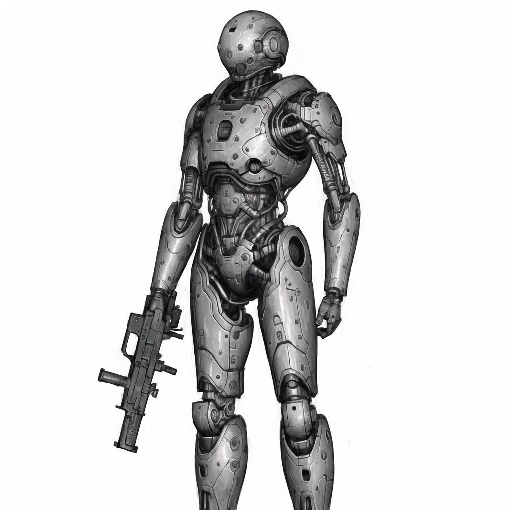 <lora:arielp:1.0>,
(arielpstyle:1.0), dark, horror, creepy, creepy-looking, painting, lovecraftian, grease, painting \(medium\), drawing, brush stroke,
drawing of a robot holding a gun and a gun in his hand, with a white background and a black outline, solo, science fiction, white background, weapon, sketch, realistic, cyborg, simple background, monochrome, standing, greyscale, cyberpunk, joints, alien