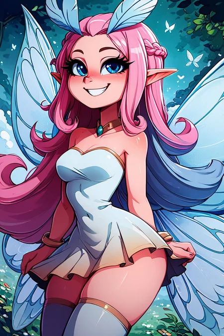 score_9, score_8_up, score_8, medium breasts, cute, eyelashes, BREAK, , BREAK, zzTasi, blue eyes, pink hair, long hair, fairy wings, dress, thighhighs, <lora:TasiAFK_PDXL_v2:0.8>,, <lora:Landidzu_Style_PDXL:1.0>, , BREAK, smile, looking at viewer, cowboy shot, embedding:zPDXL, Expressiveh, <lora:Expressive_H-000001:0.4>,