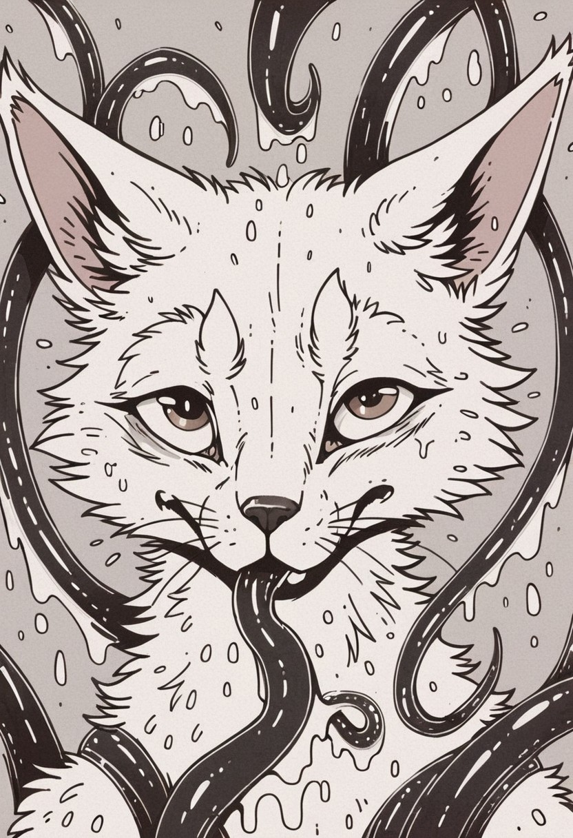 score_9, score_8_up, score_7_up, score_6_up, score_5_up, score_4_up,  rating_explicit, furry_source, feral, 
a feralhare caught by the tentacles of going into eyes, scared, Lovecraftian style, black and white,close up of eye,
exaggerated, close up of eye, white fur, detailed eye, consuming