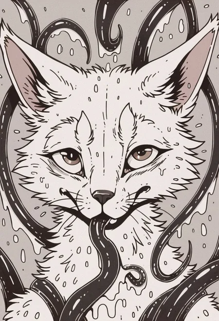 score_9, score_8_up, score_7_up, score_6_up, score_5_up, score_4_up,  rating_explicit, furry_source, feral, 
a feralhare caught by the tentacles of going into eyes, scared, Lovecraftian style, black and white,close up of eye,
exaggerated, close up of eye, white fur, detailed eye, consuming