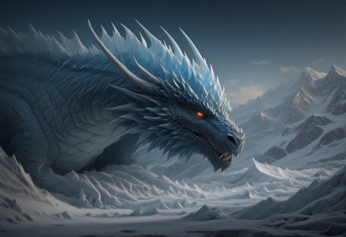 "A huge ice dragon sleeps on top of a glacier. Its blue eyes are hidden under thick eyebrows, and its long horns are covered in ice. The cold wind creates snow swirls around it."
Photographer: "photo taken with DSLR camera", "illustration taken with watercolor".
Artist: "in the style of Aivazovsky", "in the style of Michelangelo".
Emotion: "furious", "calm".
Perspective: "bottom up", "close-up".
Lighting: "dramatic lighting", "soft light".