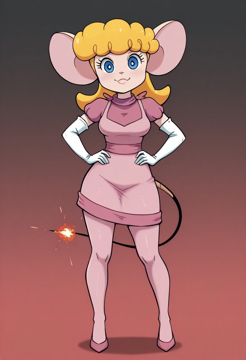 solo, bmb_mousegirl, standing, hands on hips, looking at viewer.