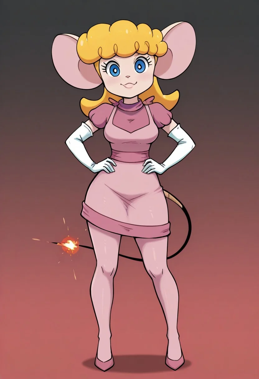 solo, bmb_mousegirl, standing, hands on hips, looking at viewer.