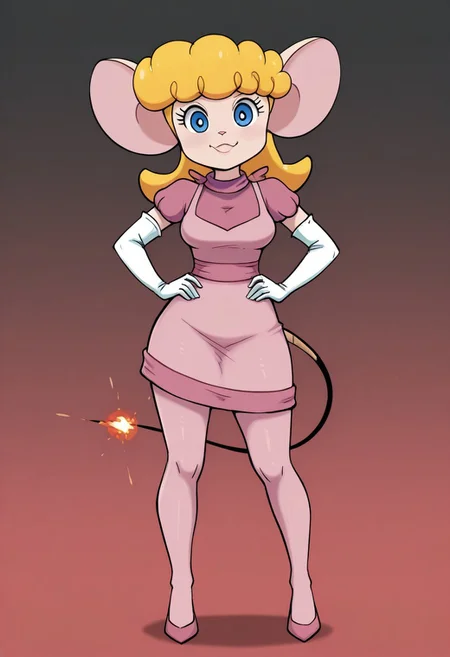 solo, bmb_mousegirl, standing, hands on hips, looking at viewer.