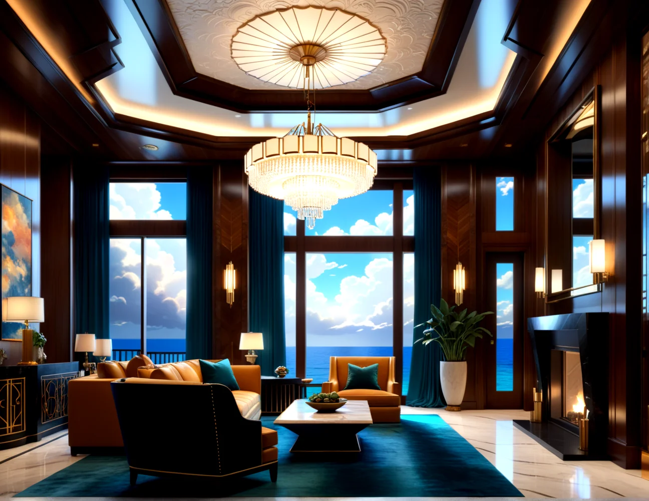score_9, score_8_up, score_7_up,
<lora:Art_Deco_Interior_(Architecture)_(SDXL)_(AD):1> art deco, interior, architecture, interior design, marble, limestone, intricately designed (windows, doors, metals doors, ceiling, lamp, lighting, chandelier, metal wall panels, wood wall panels, ceiling panels, ), penthouse, living room, dining room, bathroom, office, bedroom, large window, fireplace, paneled ceiling, luxury,
8K, In'ei, chiaroscuro, rim lighting, perfect depth of field shot, ray tracing, 8K CGI render, beautiful, subsurface scattering, detailed fluffy anime clouds, photographic realism, soft lighting, soft shading, art by Thomas Kinkade,
BREAK zPDXL, zPDXLxxx, <lora:wowifierXL:0.2> art by mooncryptowow <lora:sdxl_lightning_8step_lora:0.4> <lora:detailed_notrigger:0.5>