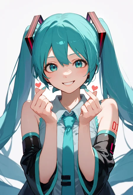 score_9, score_8_up, score_7_up, 1girl double finger heart, hatsune miku, light smile
<lora:finger_heart_korean_retry_1:1>