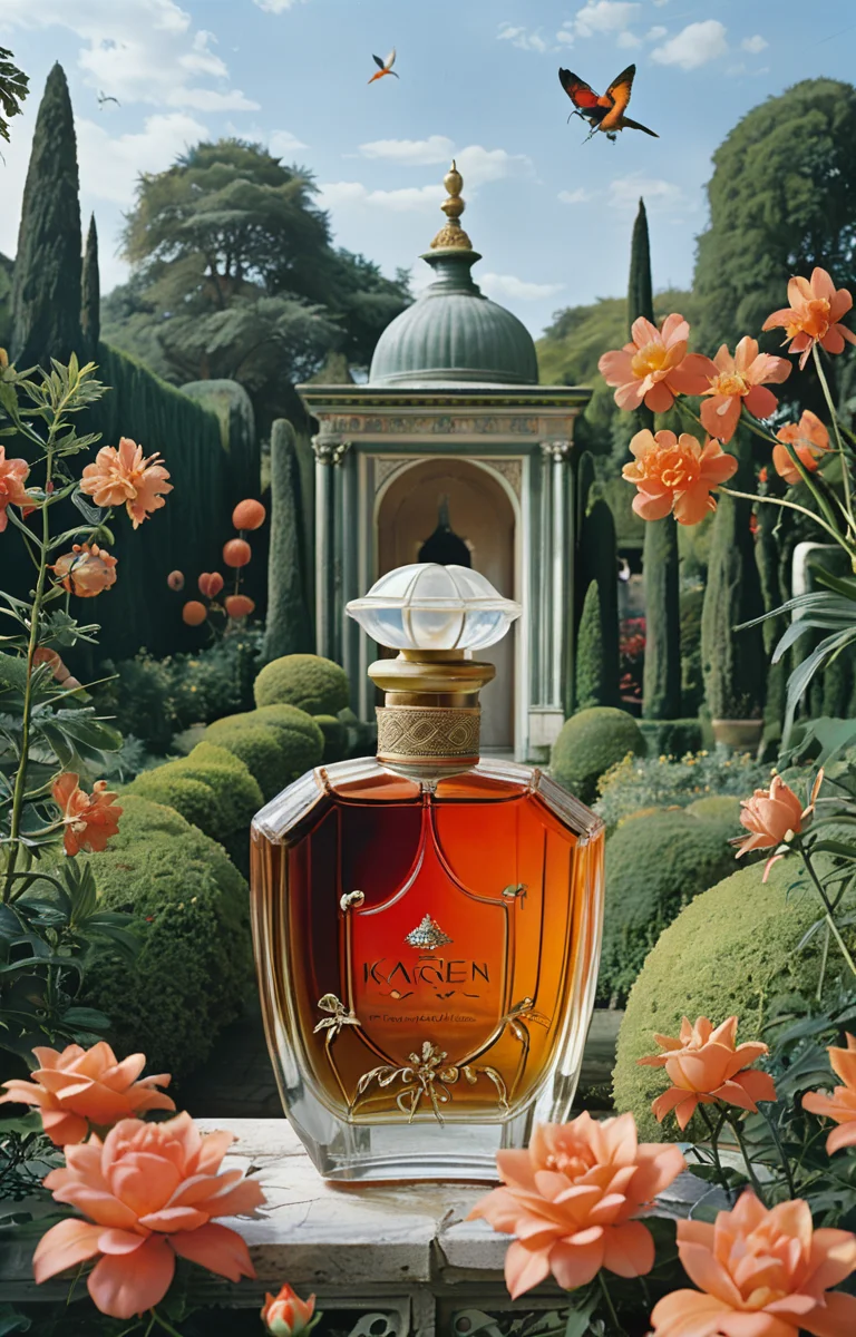 masterpiece,best quality,<lora:tbh365-sdxl:0.8>,illustration,Style of Karen Knorr A bottle of perfume in garden