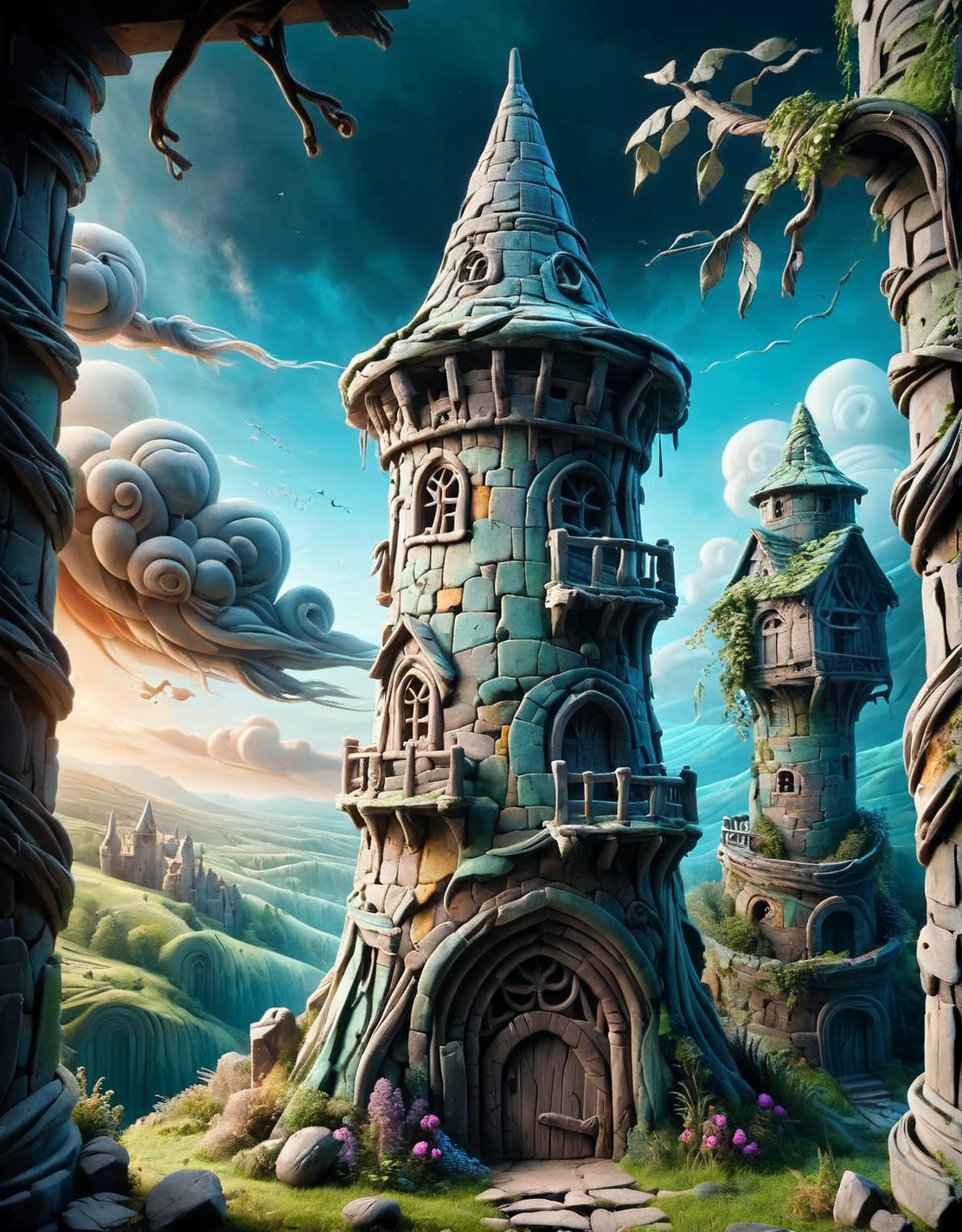 ais-hppycly an ancient, weathered wizard's tower with peeling paint <lora:ais-hppycly-sdxl:1>