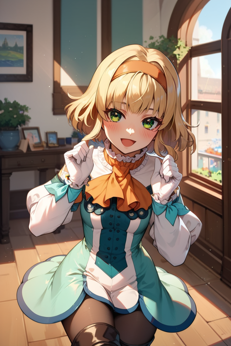 score_9, score_8_up, score_7_up, very aesthetic, source_anime, detailed, high quality, beautiful, masterpiece, detailed eyes,
<lora:lightXL:0.8>
room, indoor, light beams,
<lora:action-sdxl-V0.5:1>zdyna_pose
pov,
light smile, blush, open mouth, presenting gift,
<lora:natalia_autismConfetti_v02:0.99>
natalia \(tales\), blonde hair, short hair, green eyes, bangs, hairband,
dress, ascot, orange ascot, frills, thigh boots, pantyhose, frilled collar, white gloves, wrist bow,, zPDXL