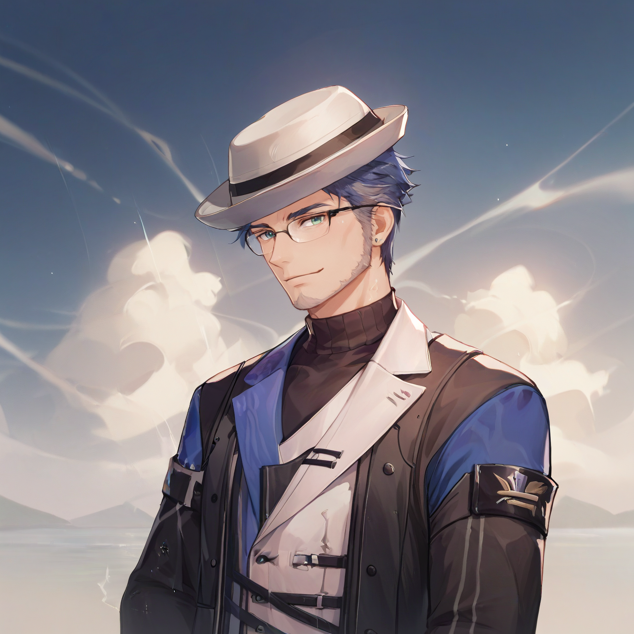 score_9, score_8_up, score_7_up, rating_safe, BREAK, yuanwu solo, glasses, hat, male,